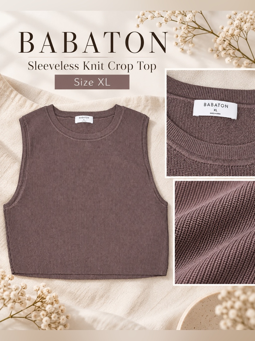 Babaton Sleeveless Knit Crop Top XL Mauve Taupe Aritzia